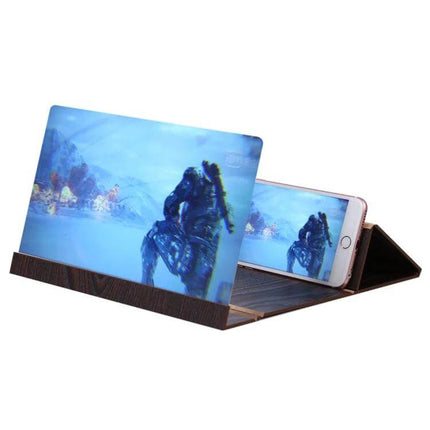 12 Inch Foldable Phone Screen Magnifier With Wooden Frame showing enlarged phone video on wooden stand for hands-free viewing