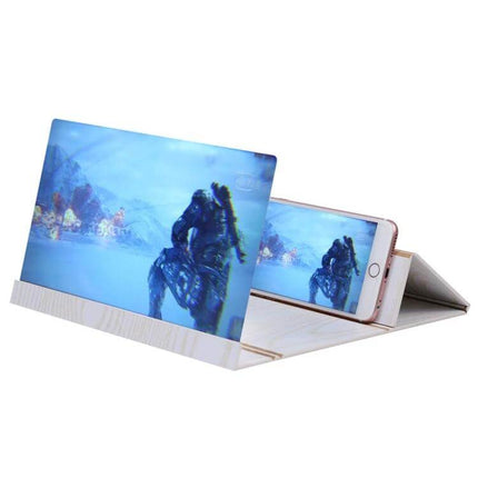 12 Inch Foldable Phone Screen Magnifier With Wooden Frame showing phone and enlarged HD video playback on wooden stand