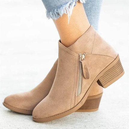 Suede Ankle Boots With Wedge Heel And Waterproof Platform in beige suede with side zipper, rounded toe and low 3–5 cm wedge for city commuting