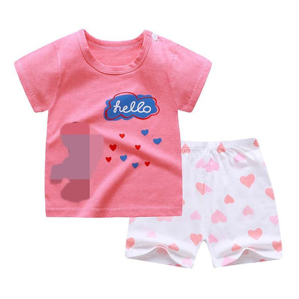 Soft Cotton Short Sleeve T-Shirt and Shorts for Toddlers pink heart print set for 1-3 years, 100% cotton comfortable play outfit