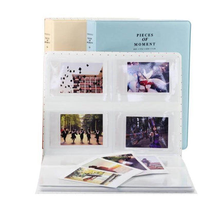 128-Pocket Instax Mini Photo Album For Fujifilm Instax Mini Cameras, PVC 128-pocket album open showing photos and travel memory display