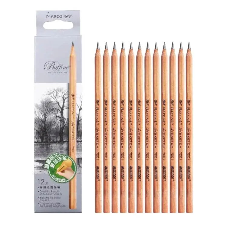 12Pcs Box Marco 7001 Sketch Pencil Wooden Art Set Essentials 