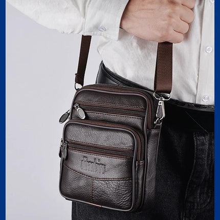 Men Genuine Leather Waist Bag For Travel Black Crossbody Pouch