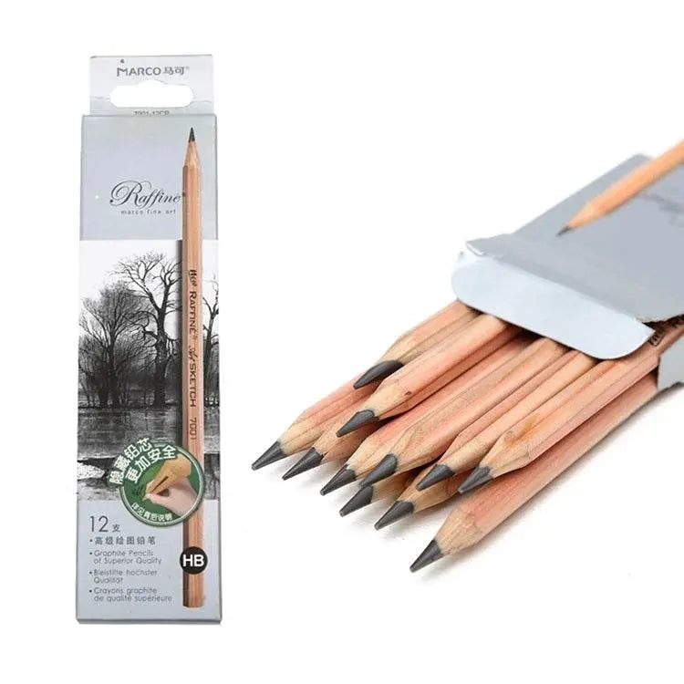 12pcs Drawing Writing Sketch Wooden Pencil Pre-sharpened HB Set 