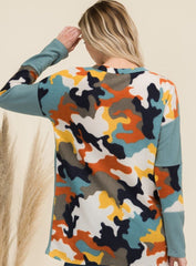 Celeste Full Size Camo Print Contrast Long Sleeve T-Shirt