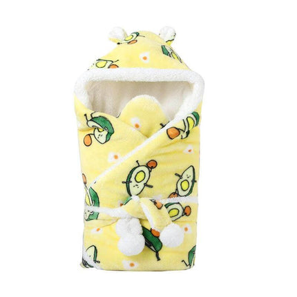 Soft Velvet Swaddle Blanket for Newborns in Winter Sizes - yellow avocado print velvet newborn swaddle 88x88cm hooded wrap