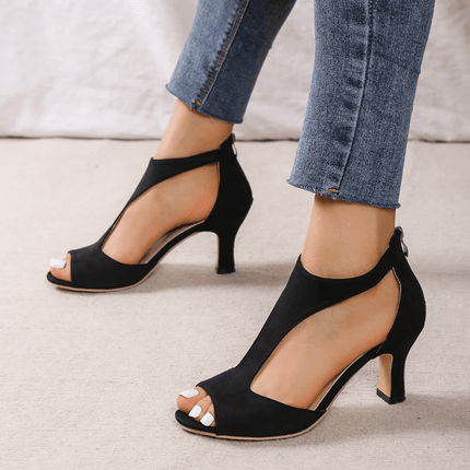 Womens Fish Mouth Heeled Sandals With Back Zipper For Summer Dress