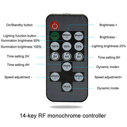 14 Key RF Timer Dimmer For LED Strip Lights Remote Control sleek 14-key RF monochrome controller for cabinet and mood lighting