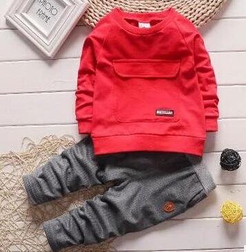 Soft and Comfortable Toddler Sportswear Suit for Boys and Girls, Ages 0-3 red sweatshirt and grey jogger set for active play and daily comfort