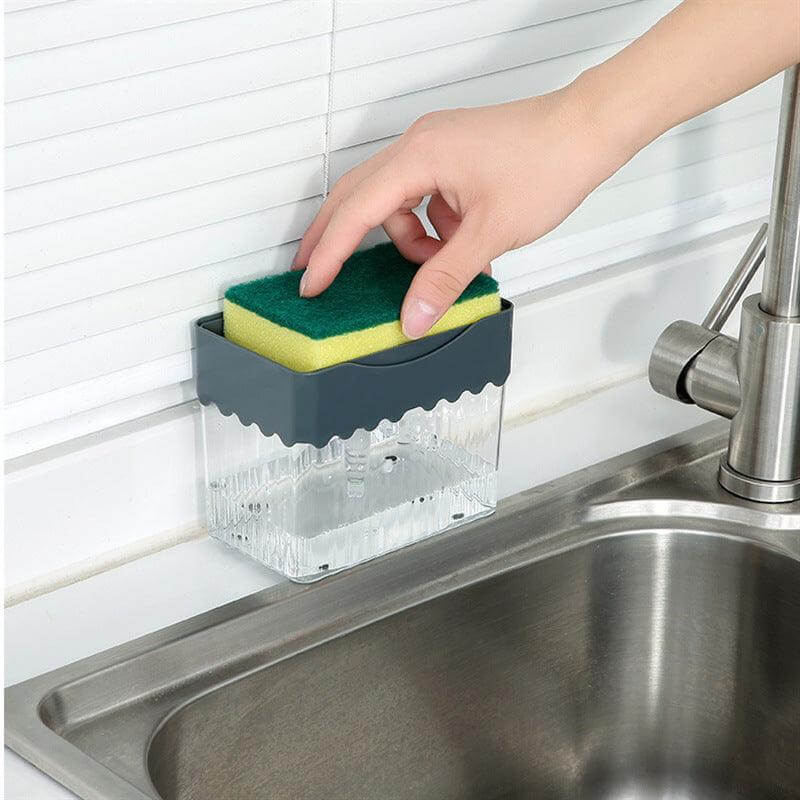 Dual-Function Soap Dispenser with Sponge Holder - Automatic Liquid Soap Dosing Caddy