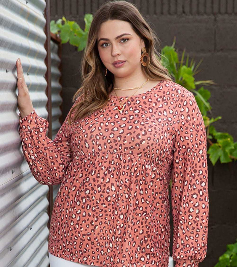 Plus Size Leopard Long Sleeve T-Shirt