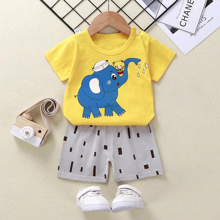 Soft Cotton Short Sleeve T-Shirt and Shorts for Toddlers yellow elephant print set for 1-3 years soft 100% cotton comfortable play outfit
