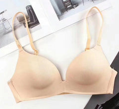 Beige Nylon Push-Up Seamless Bra for Women Offering Comfort and Support