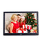 Digital Photo Frame 15-Inch Wall-Mountable For Home Display showing family holiday photo slideshow with gifts and Christmas tree
