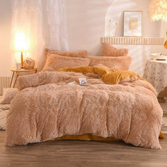 Plush Winter Warm Fleece Bedding Set - Thick Quilted Duvet Cover with Pillowcases for Queen and King Size Beds