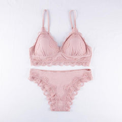 Blush pink Synd Lingerie Ensemble with lace detailing, showcasing elegance and comfort for the modern woman.