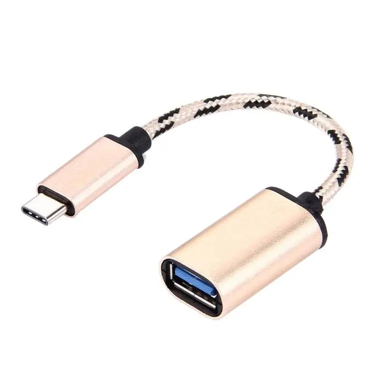 15cm Woven Style Metal Head USB-C Male to USB 2.0 Female Cable