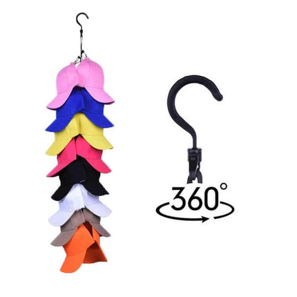 16-Clip Hanging Rope Closet Organizer For Clothes And Accessories - vertical cap and hat organizer with 16 clips, 360° rotating hook, space-saving nylon design