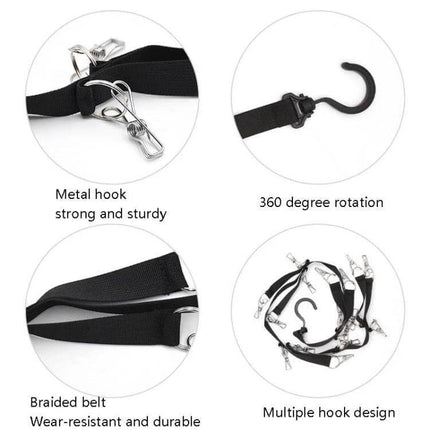16-Clip Hanging Rope Closet Organizer For Clothes And Accessories - nylon webbing with metal clips, 360° hook, braided belt, multiple clip design