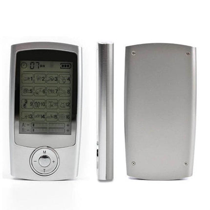 16-Mode Digital Pulse Massager For Muscle Relief And Recovery compact silver dual-pad device for home and travel