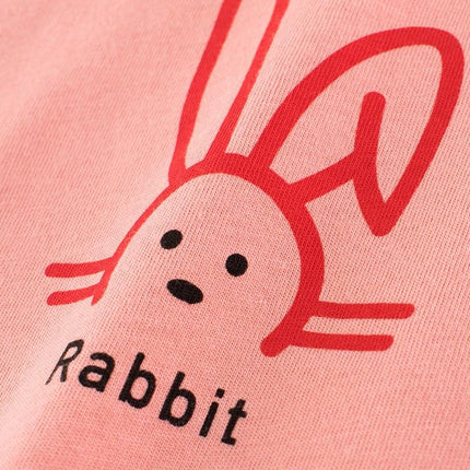 Girls' Short-Sleeved Round Neck T-Shirt with Cute Animal Print close-up pink rabbit print moisture-wicking casual girls tee