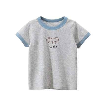 Girls' Short-Sleeved Round Neck T-Shirt with Cute Animal Print gray koala graphic, moisture-wicking fabric for playtime and school comfort