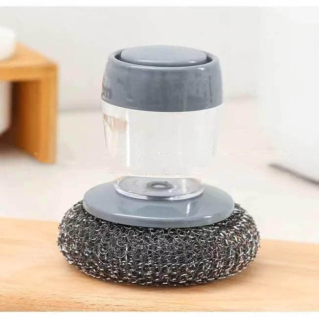 Multifunctional Push-Button Soap Dispensing Scrub Brush for Kitchen Cleaning