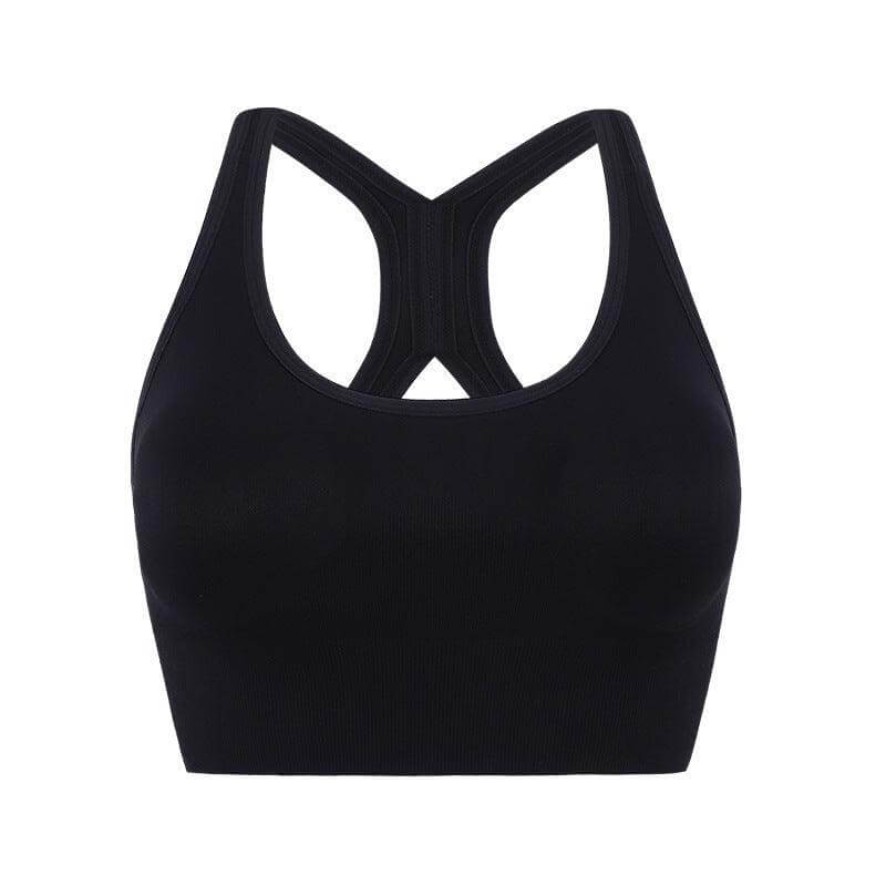 Elegant adjustable sports bra for women, large size, black color with cross-back design, shockproof yoga underwear