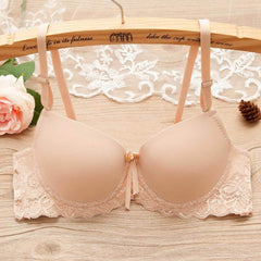 Underwire Gathered Bra for Small Bust with Lace and Bow Details on Wooden Hanger