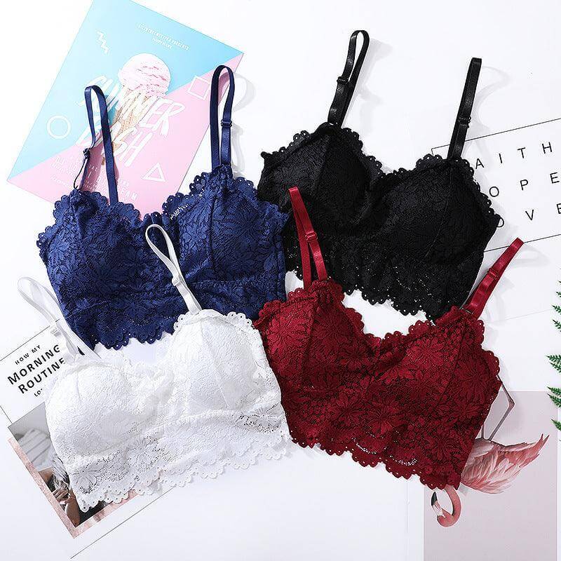 Collection of Lace Embroidered Wireless Bras with Chest Pads in various colors for ultimate comfort and elegance