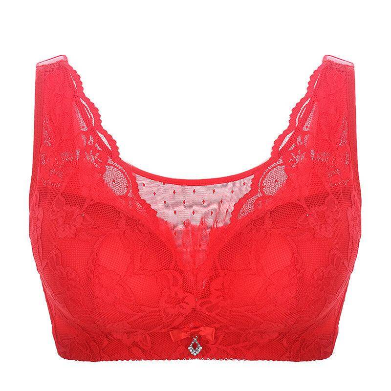 Sleek full coverage red bra with bowknot and lace edge for ultimate comfort