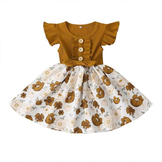 Sleeveless Summer Dress for Toddler and Baby Girls in Assorted Colors - ginger ruffled top with floral skirt, comfortable play dress