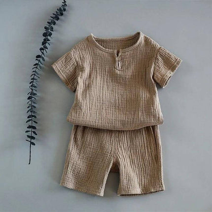 Comfortable Unisex Cotton Short-Sleeved Baby Summer Outfit for Toddlers beige two-piece cotton set for active play and warm weather
