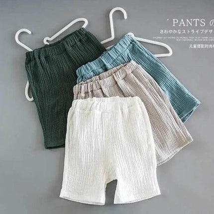 Comfortable Unisex Cotton Short-Sleeved Baby Summer Outfit for Toddlers - breathable plain two-piece toddler shorts in white, beige, blue, and green