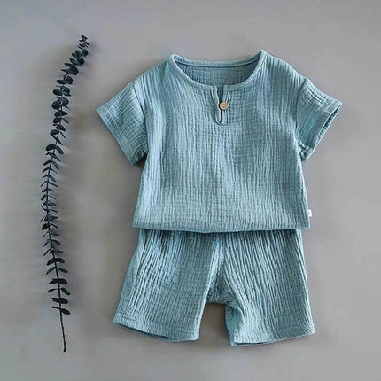 Comfortable Unisex Cotton Short-Sleeved Baby Summer Outfit for Toddlers - breathable light blue two-piece toddler set for playdates and park outings