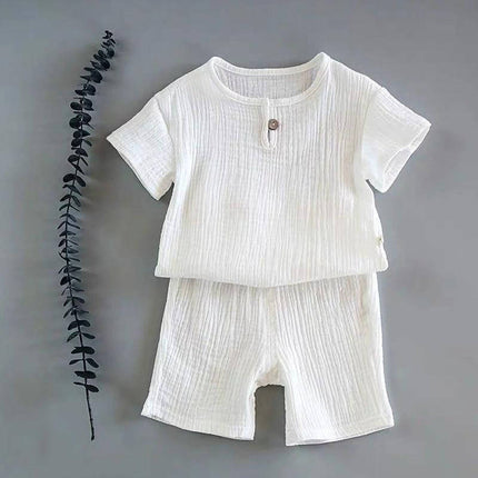 Comfortable Unisex Cotton Short-Sleeved Baby Summer Outfit for Toddlers white two-piece breathable toddler set casual plain cotton