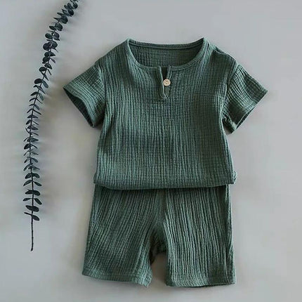 Comfortable Unisex Cotton Short-Sleeved Baby Summer Outfit for Toddlers green two-piece breathable cotton set for active play