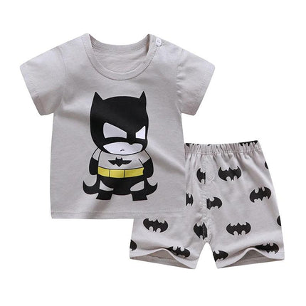 Soft Cotton Short Sleeve T-Shirt and Shorts for Toddlers - Neutral grey toddler set with superhero print, soft 100% cotton for 1-3 years, playtime comfort