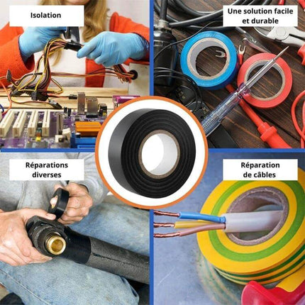 16mm PVC Electrical Insulating Tape For Wires And Appliances wrapped on wires and appliances showing insulation, repairs, and rolls (16mm x 10m)
