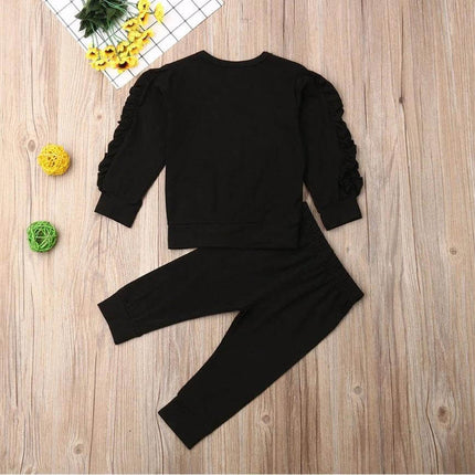 Infant Boys and Girls Long Sleeve 2-Piece Fall Outfit Set - black cotton sweatshirt and pants, cozy lightweight fall playwear
