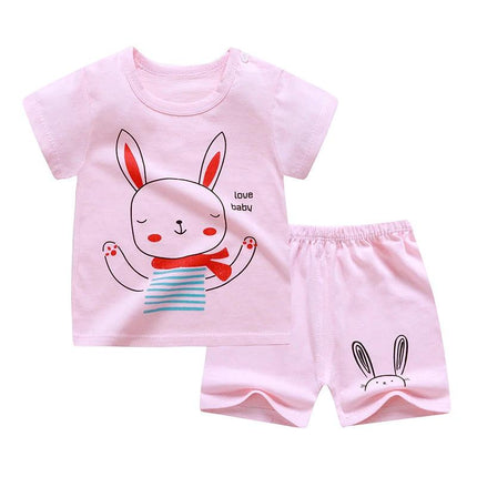 Soft Cotton Short Sleeve T-Shirt and Shorts for Toddlers pink bunny print 100% cotton play set ages 1-3 comfortable summer outfit