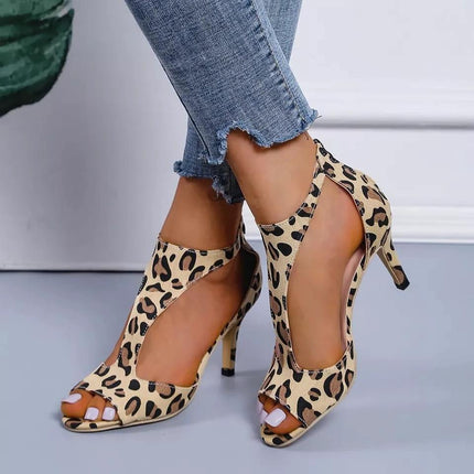 Womens Fish Mouth Heeled Sandals With Back Zipper For Summer Dress