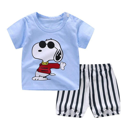 Soft Cotton Short Sleeve T-Shirt and Shorts for Toddlers - Blue Snoopy Tee with Striped Shorts, 1-3 Years, 100% Cotton Comfort