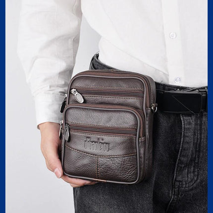 Men Genuine Leather Waist Bag For Travel Black Crossbody Pouch