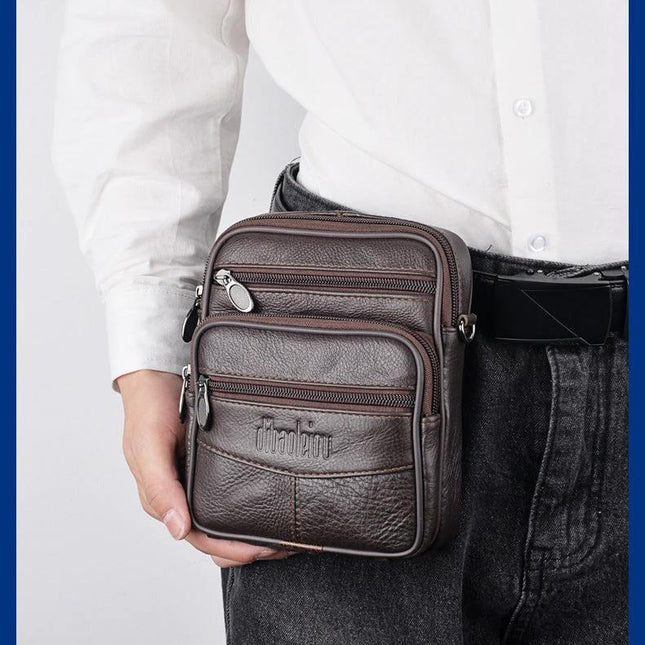 Men Genuine Leather Waist Bag For Travel Black Crossbody Pouch | Syndmart