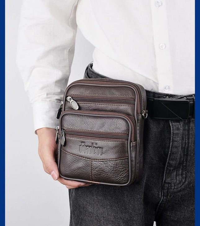 Men Genuine Leather Waist Bag For Travel Black Crossbody Pouch