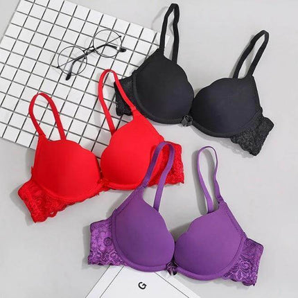 Comfortable Lace Bra for Small Busts and Everyday Wear for Students - red black purple lace bras with bow detail for daily student use