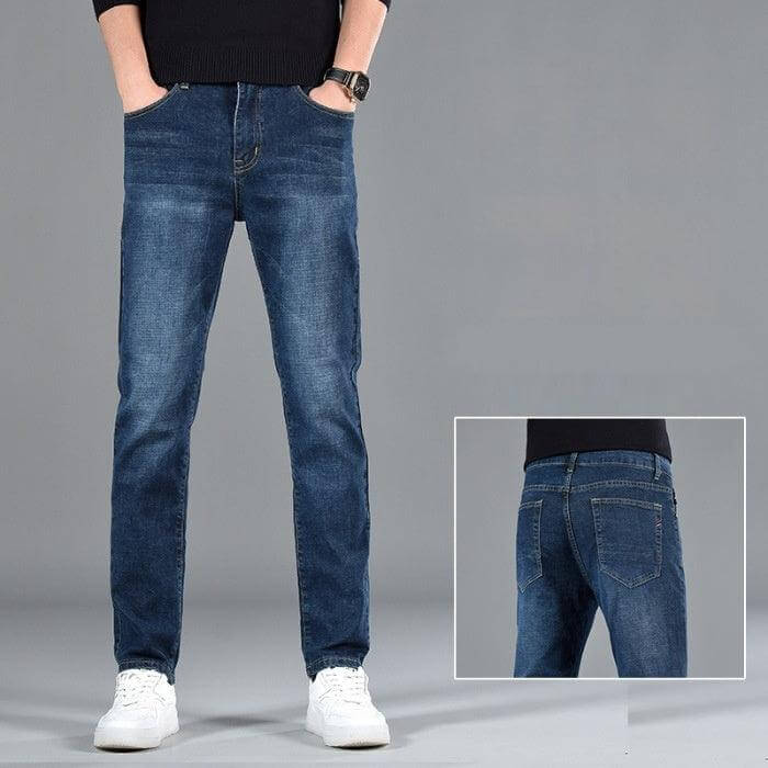 Trendy Mid-Waist Casual Cotton Jeans for Young Men