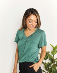 Double Take Ruched V-Neck Short Sleeve T-Shirt