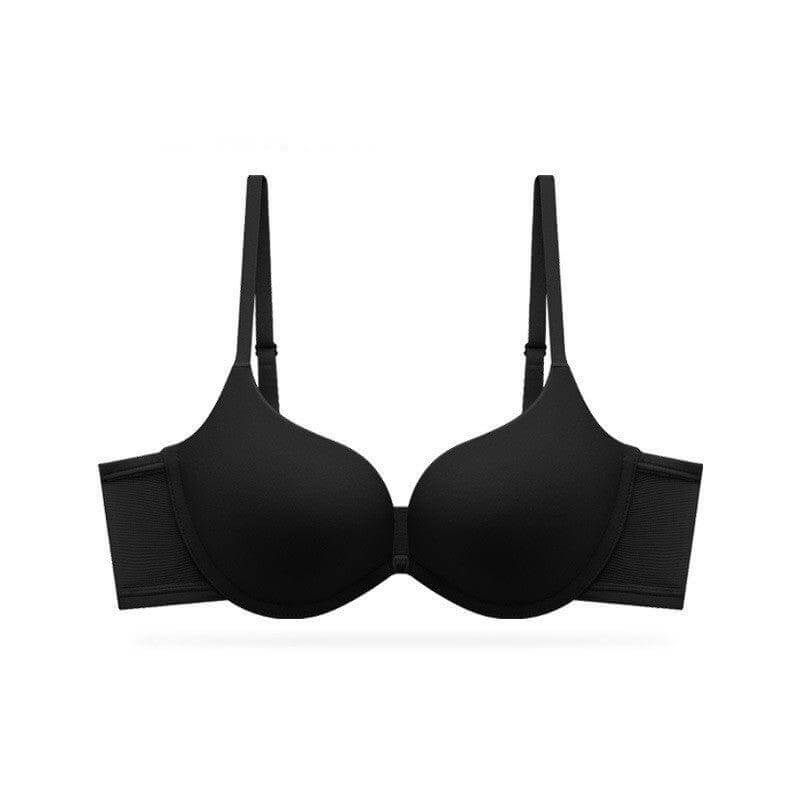 Women's seamless push-up bra for summer with thin straps and steel ring in black, offering ultimate comfort and a smooth silhouette.